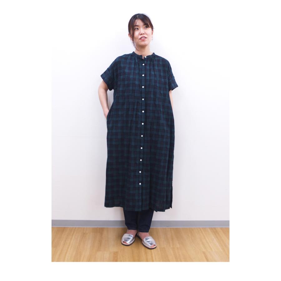 [B] 【SALE・セール】イナ ina ワンピース チェック シャツワンピース 日本製 レディース シンプル ナチュラル 半袖 綿麻チェックワンピース | イナ | 06