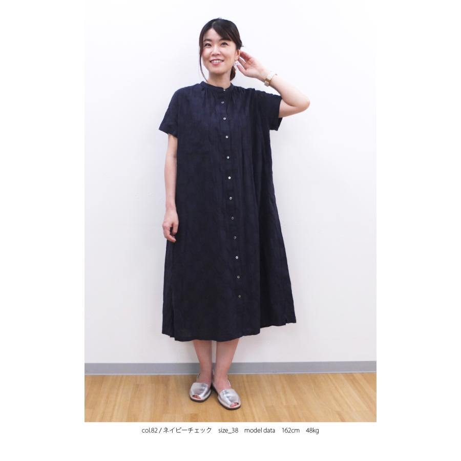 [B] 【SALE・セール】イナ ina ワンピース チェック シャツワンピース 日本製 レディース シンプル ナチュラル 半袖 綿麻チェックワンピース | イナ | 08