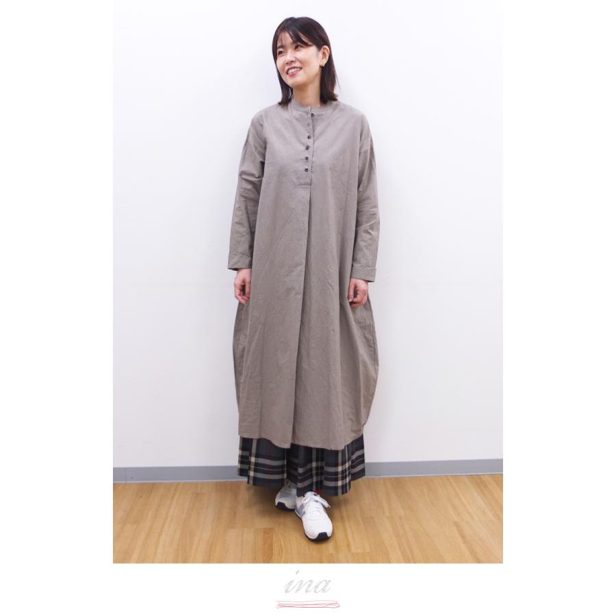 [B] 【SALE・セール】イナ ina ワンピース 無地 日本製 レディース シンプル ナチュラル スタンドカラープルオーバーワンピース | イナ | 02