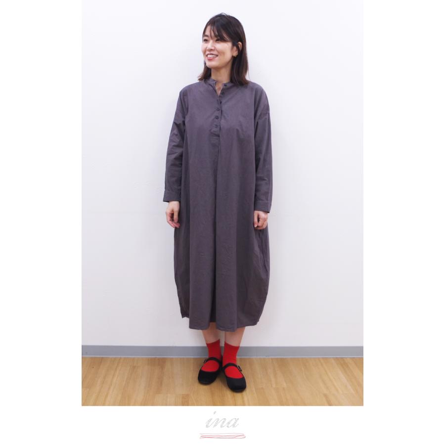 [B] 【SALE・セール】イナ ina ワンピース 無地 日本製 レディース シンプル ナチュラル スタンドカラープルオーバーワンピース | イナ | 06