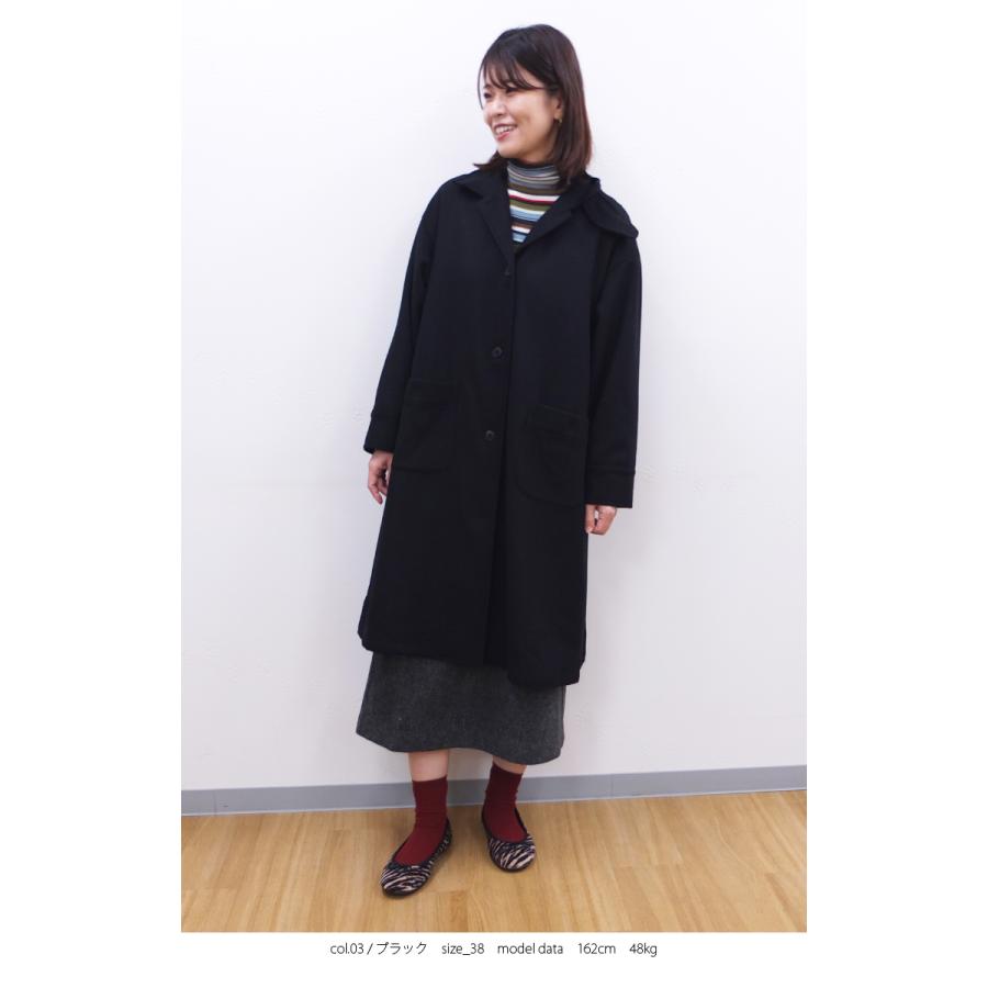 [B] 【SALE・セール】 イナ ina コート アウター ウールコート 無地 Made in Japan 日本製 レディース ウールフラノ襟タブ付き後ろタックコート | イナ | 02