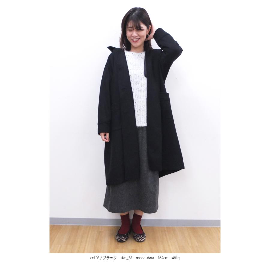 [B] 【SALE・セール】 イナ ina コート アウター ウールコート 無地 Made in Japan 日本製 レディース ウールフラノ襟タブ付き後ろタックコート | イナ | 03