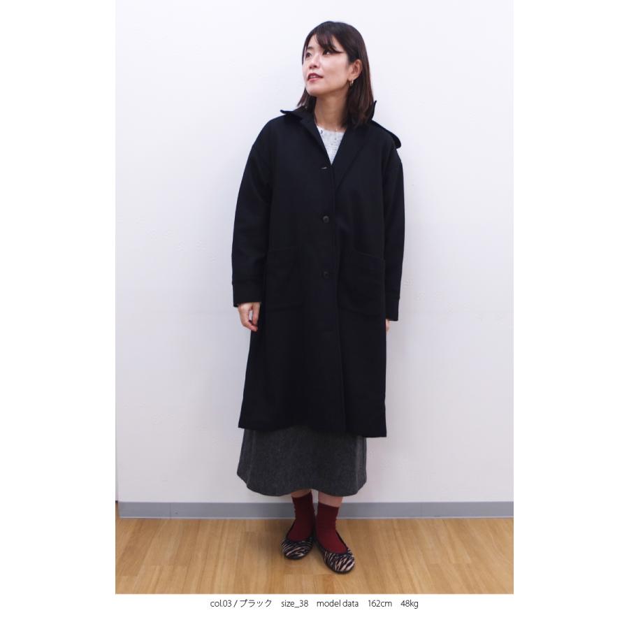 [B] 【SALE・セール】 イナ ina コート アウター ウールコート 無地 Made in Japan 日本製 レディース ウールフラノ襟タブ付き後ろタックコート | イナ | 04
