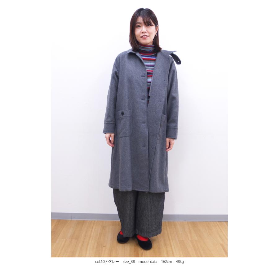[B] 【SALE・セール】 イナ ina コート アウター ウールコート 無地 Made in Japan 日本製 レディース ウールフラノ襟タブ付き後ろタックコート | イナ | 06
