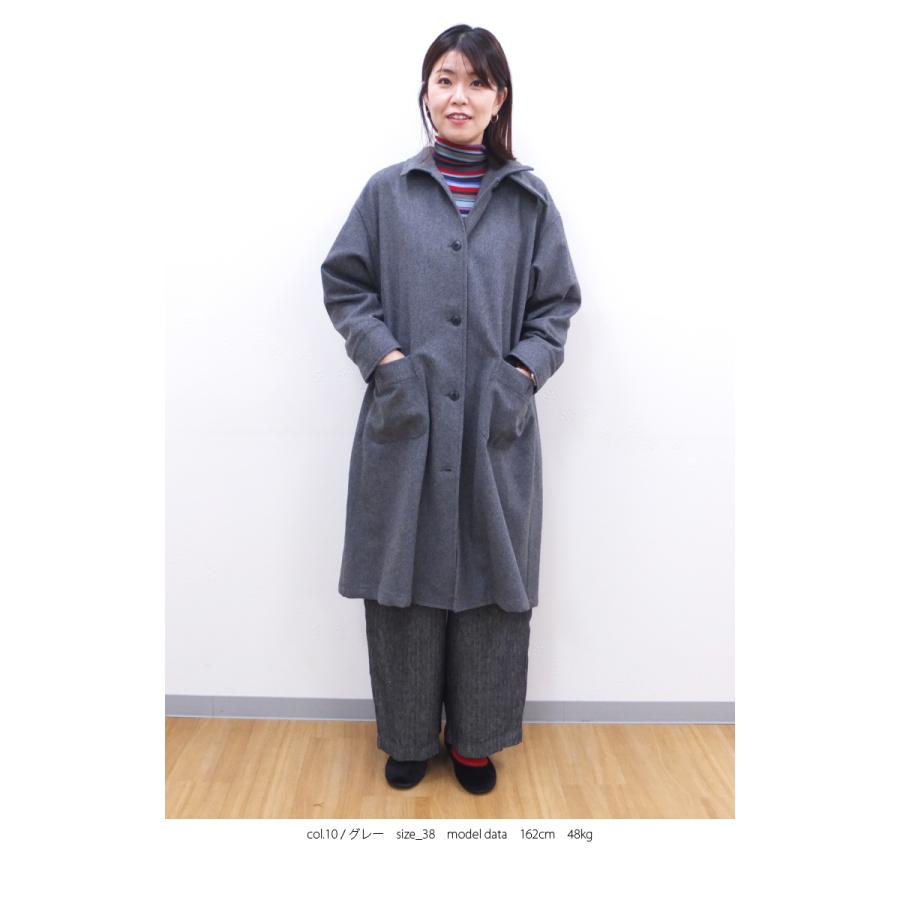 [B] 【SALE・セール】 イナ ina コート アウター ウールコート 無地 Made in Japan 日本製 レディース ウールフラノ襟タブ付き後ろタックコート | イナ | 07