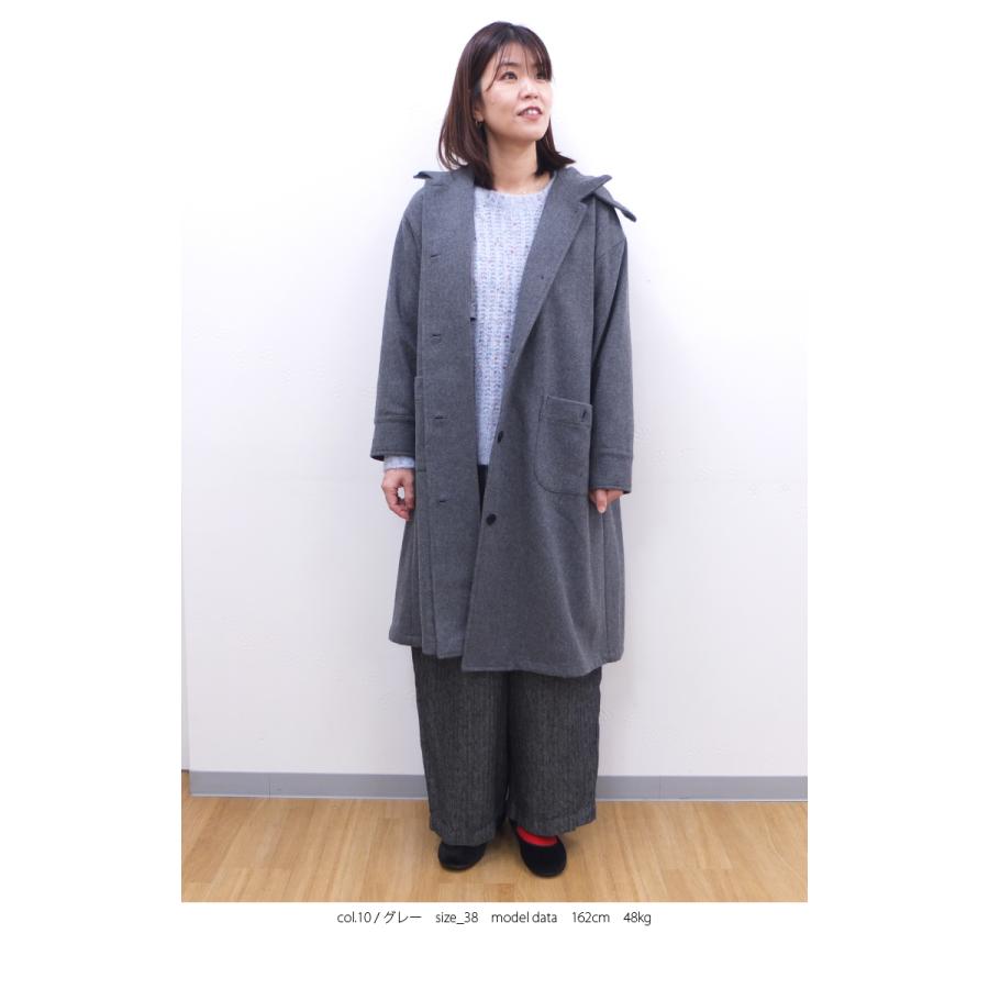 [B] 【SALE・セール】 イナ ina コート アウター ウールコート 無地 Made in Japan 日本製 レディース ウールフラノ襟タブ付き後ろタックコート | イナ | 08