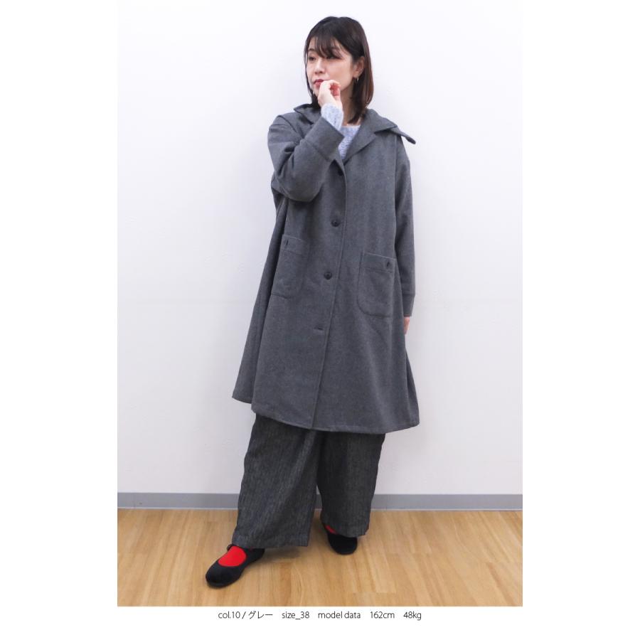 [B] 【SALE・セール】 イナ ina コート アウター ウールコート 無地 Made in Japan 日本製 レディース ウールフラノ襟タブ付き後ろタックコート | イナ | 09
