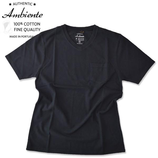 Ambiente [アンビエンテ] ピケ Vネック ポケットTシャツ  PIQUE V NECK POCKET TEE  BLACK ブラック ポルトガル製｜b-e-shop