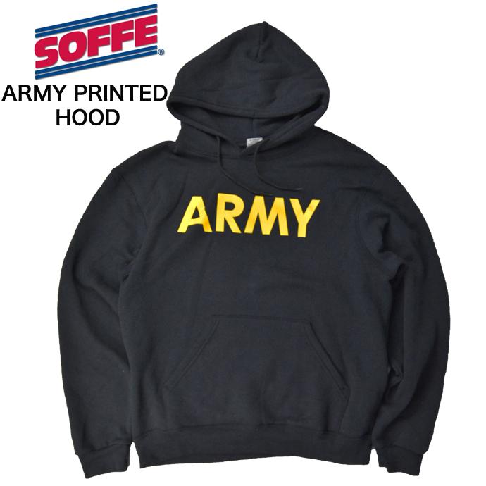 SOFFE ソフィー ARMY パーカー アーミー プリント プルオーバー スウェットパーカ 米陸軍 ブラック｜b-e-shop