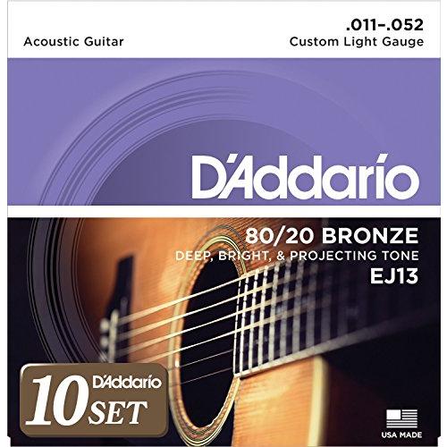 DAddario ダダリオ アコースティックギター弦 80/20ブロンズ Custom Light .011-.052 EJ13 x 10セッ