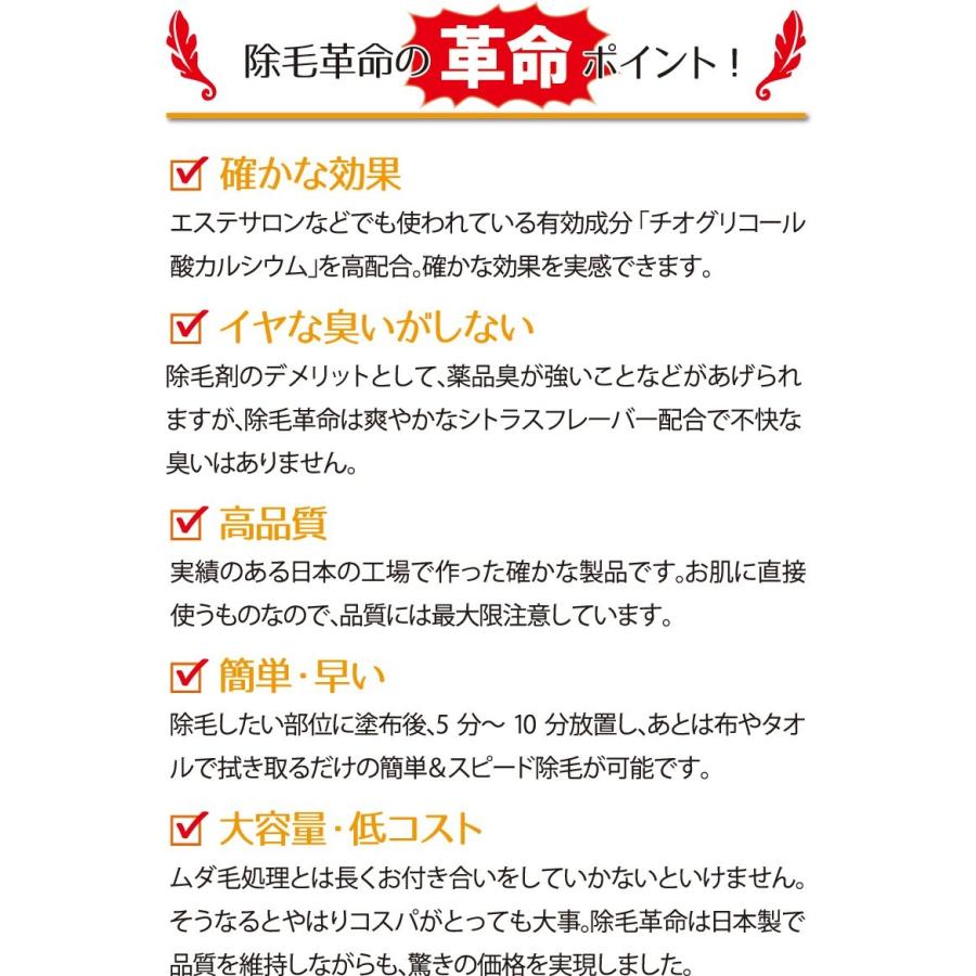 日本製 除毛革命 薬用 除毛クリーム 380g 医薬部外品 メンズでも使用可能！ 腕・脚・脇・Vゾーン・デリケートゾーンに ムダ毛処理　｜b-faith01｜03