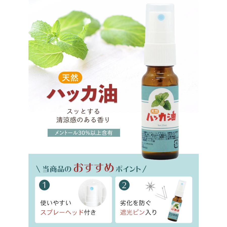 ハッカ油 20ml スプレー ×3本 天然 虫よけ スプレー マスク ハッカオイル 精油 アロマオイル 入浴剤 ゴキブリ コウモリ 網戸 日本製｜b-faith01｜03