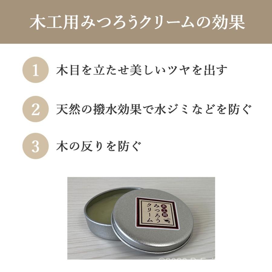 天然 国産 みつろう クリーム 木工用 15g 蜜蝋 ワックス ミツロウ 無垢材 テーブル 床 革製品 フローリング 食器 保護 つや ツヤ 出し｜b-faith01｜03