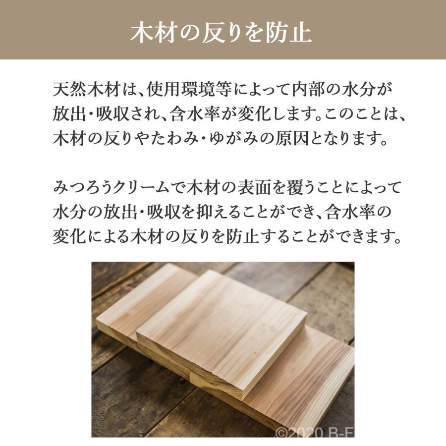 天然 国産 みつろう クリーム 木工用 15g 蜜蝋 ワックス ミツロウ 無垢材 テーブル 床 革製品 フローリング 食器 保護 つや ツヤ 出し｜b-faith01｜06