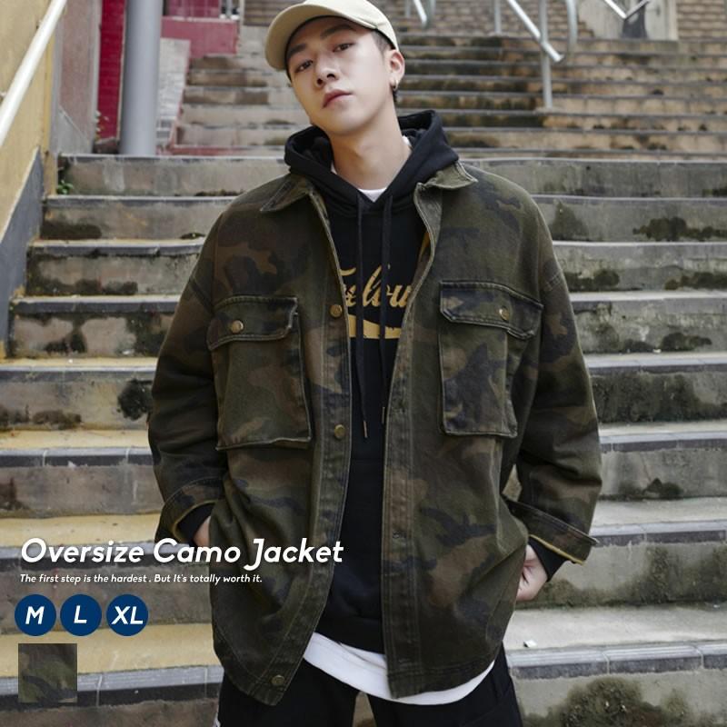 韓国ファッション メンズ 迷彩 ミリタリージャケット 春 アウター ビッグシルエット ストリートファッション シャツジャケット おしゃれ Stjtm007 ペアルック専門店 Like 通販 Yahoo ショッピング