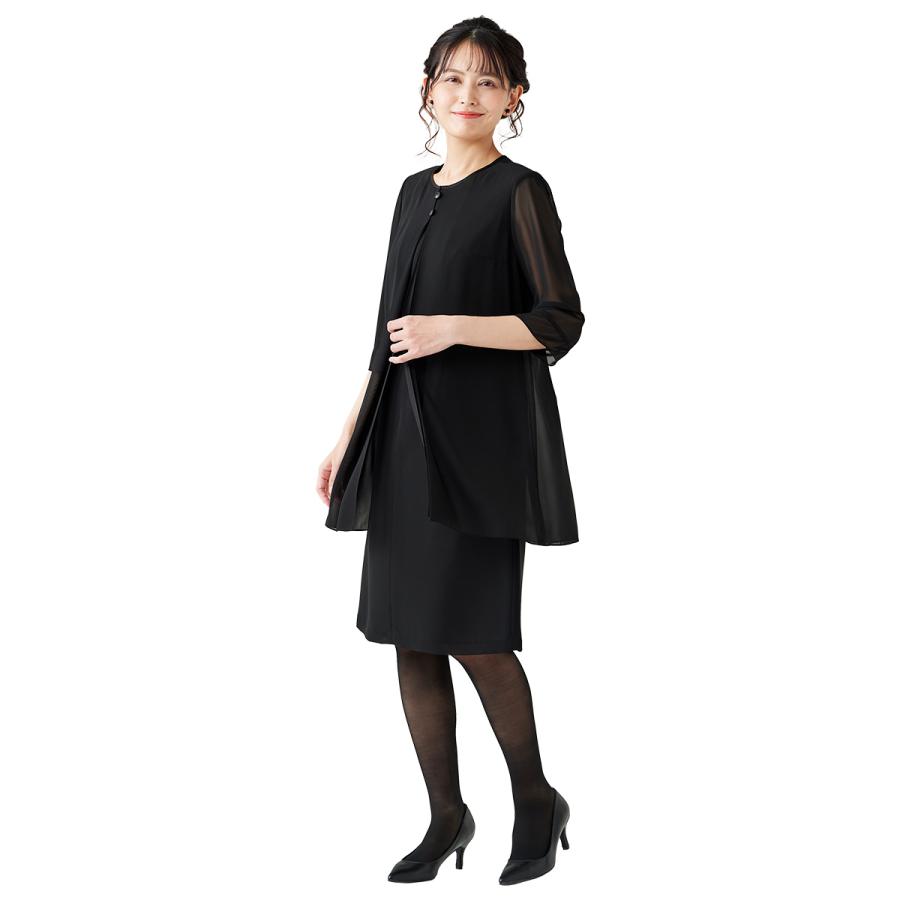 ブラックフォーマル 夏用 ワンピース 七分袖パフスリーブワンピース 喪服 レディース  冠婚葬祭 礼服 葬式 法事 30代 40代 50代 黒 夏 サマー 110822608 | SORITEAL | 01