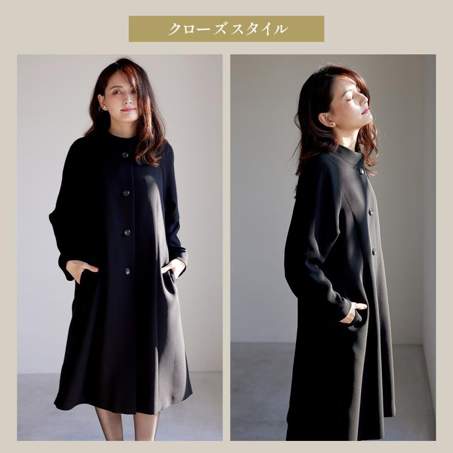 ブラックフォーマル コート 喪服 礼服 取り外し可能なキルトライナー付き　アシメショール衿の洗えるコート(70717-5)_9