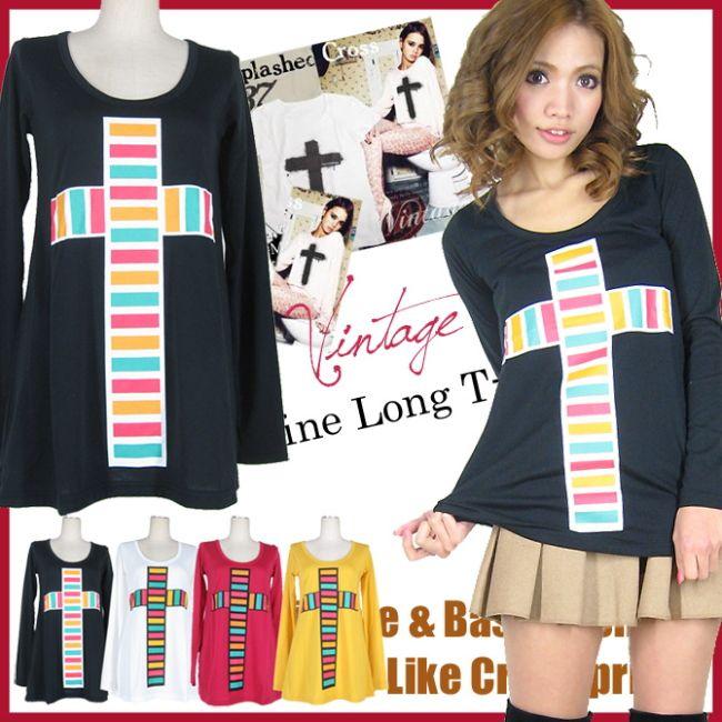 クロスプリントaラインロングtシャツ Aラインtシャツ Tシャツ レディース 長袖 Cu019 142 Beautiful Happy 通販 Yahoo ショッピング