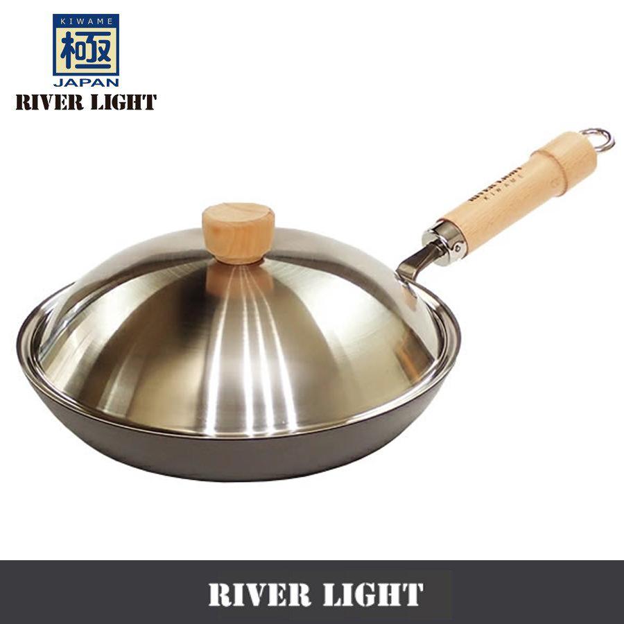 リバーライト鉄厚板フライパンIH対応 日本製 24cm 木製ハンドルアルミ蓋付き RIVER LIGHT（リバーライト） 極JAPAN 厚板フライパン 蓋付セット 24cm