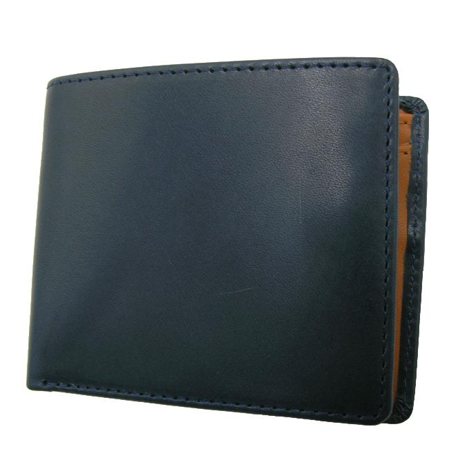 送料無料 二つ折り財布 栃木レザー×姫路レザー 本革 ハンドメイド 国産レザー使用 KN-002T NAVY 二つ折り財布 栃木レザー×姫路レザー 本革 ハンドメイド 国産レザー