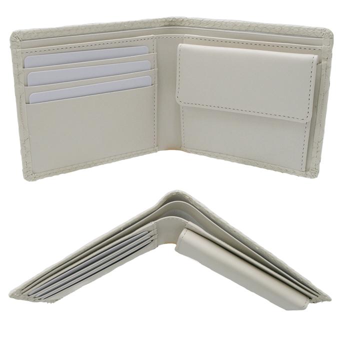 錦ヘビ 白蛇 二つ折り財布 さいふ サ イフ メンズ 錦蛇革 内側牛革使