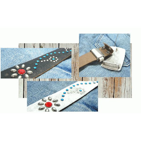 本革ヴィンテージ加工！クロスバックルの本革レザースタッズベルト