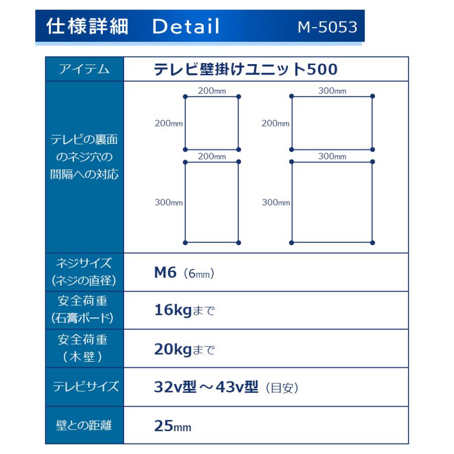 壁掛けテレビ 金具 石膏ボード 賃貸 テレビ壁掛け ユニット500 ( M5053