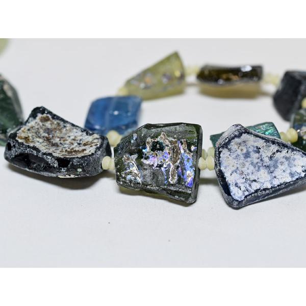 ●わくわくとんぼ玉★古代ローマングラス上質美銀化四角残欠片ビーズ一連2 蜻蛉玉【2301】【送料無料】【AB22001-2】_6