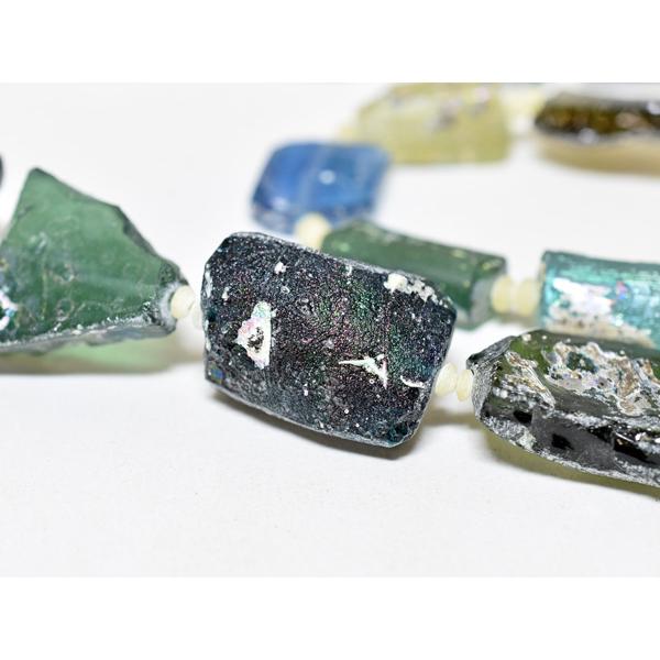 ●わくわくとんぼ玉★古代ローマングラス上質美銀化四角残欠片ビーズ一連2 蜻蛉玉【2301】【送料無料】【AB22001-2】_7
