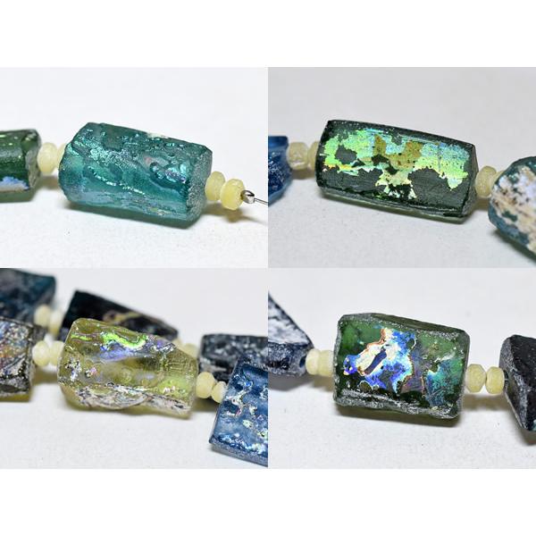●わくわくとんぼ玉★古代ローマングラス上質美銀化四角残欠片ビーズ一連2 蜻蛉玉【2301】【送料無料】【AB22001-2】_9