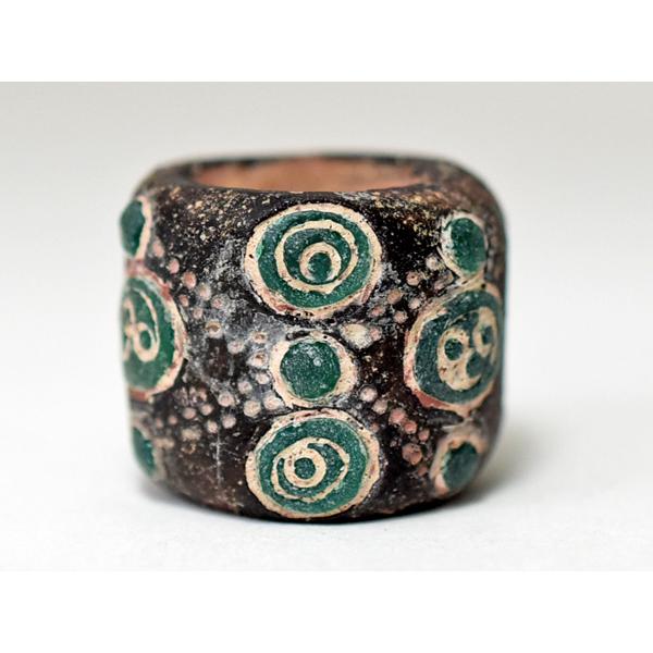 ●わくわく とんぼ玉★古代中国戦国玉 多眼貼付筒型大玉A2 トンボ玉 蜻蛉玉