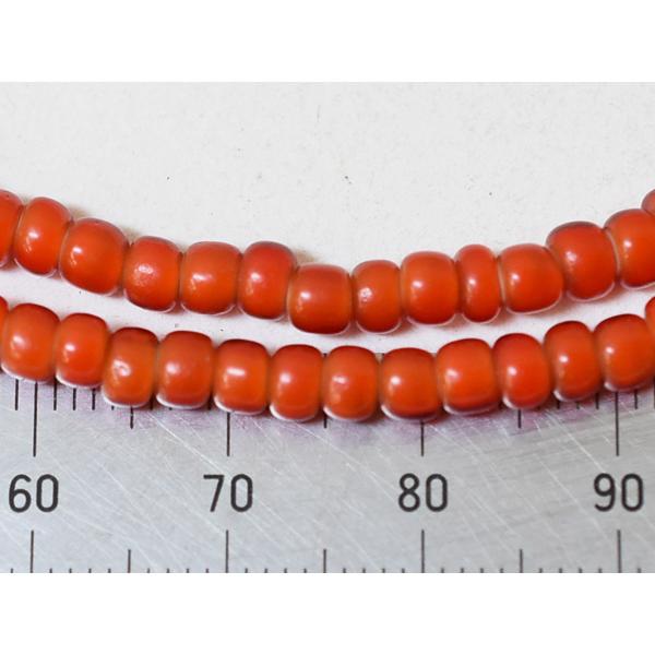 ●わくわく とんぼ玉★ANTIQUEホワイトハーツ朱赤扁平丸型中小粒ビーズ一連(Φ4.0mm) 蜻蛉玉【2306】【E22048】の画像