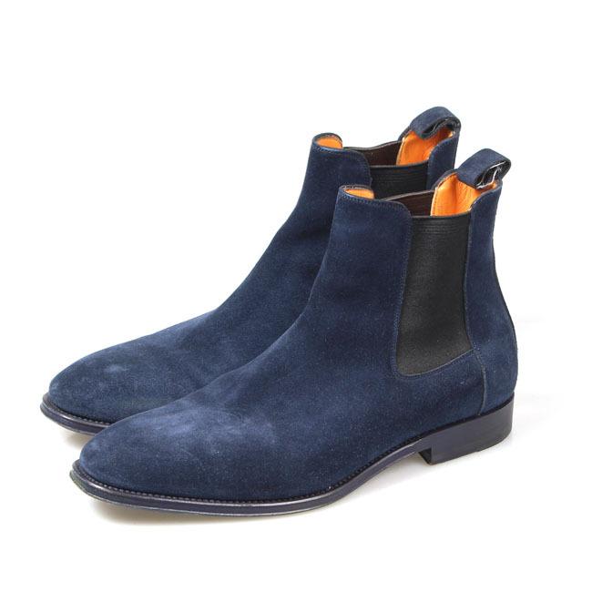Santoni サントーニ サイドゴアブーツ メンズ サントーニ 018 Santoni ネイビー スエード ブーツ 018 シューケア専門