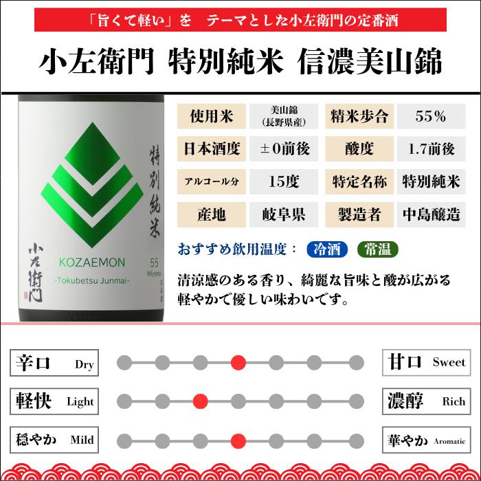 日本酒 小左衛門 特別純米 信濃美山錦 1800ml 岐阜県 中島醸造 爆買