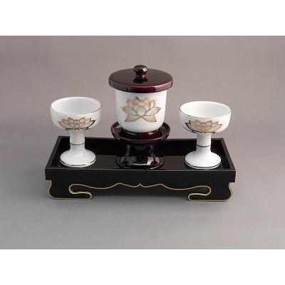 お膳 仏膳 仏器膳 ６寸 溜色 白上金蓮 茶台付きセット :i-b-k-300-10-1