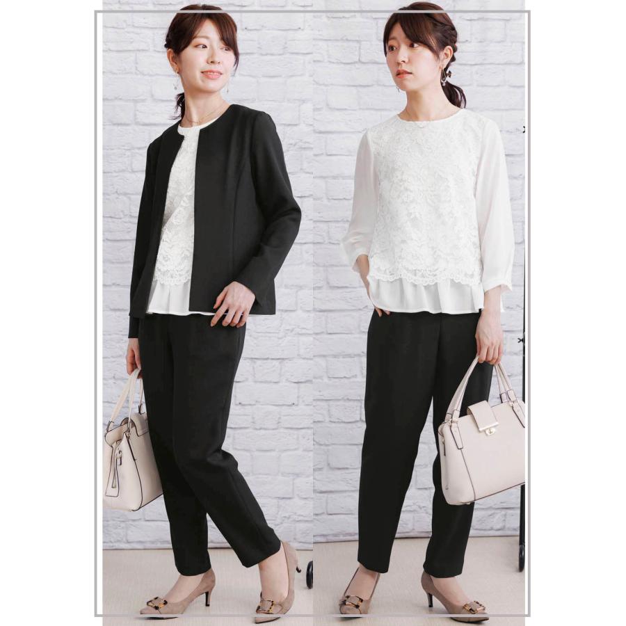 レディース ブラウス レース スカラップレース レイヤード風ブラウス