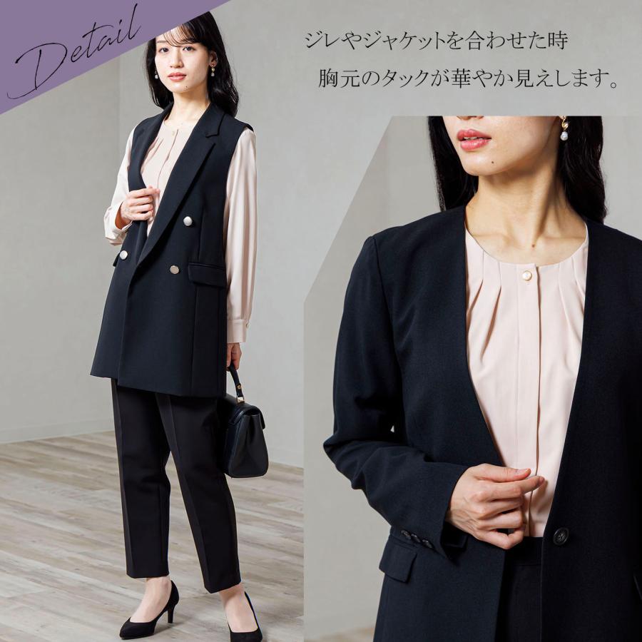 美品 antiqua 前開き比翼仕上げでゆったりきれいめ上品ブラウス ブラックＰ ブラウス レディース フロントタック 比翼ブラウス オフィスブラウス