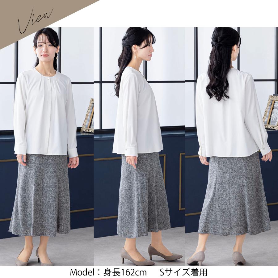 美品 antiqua 前開き比翼仕上げでゆったりきれいめ上品ブラウス ブラックＰ ピンタックフレアブラウス ブラウス レディース 長袖 送料無料・(100
