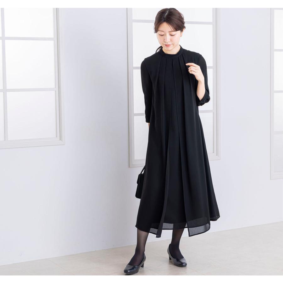 喪服 礼服 レディース ブラックフォーマル ロング丈 ワンピース ロングワンピース 大きいサイズ オールシーズン ブラック 黒 冠婚葬祭 卒業式 日本製 50代 60代の画像