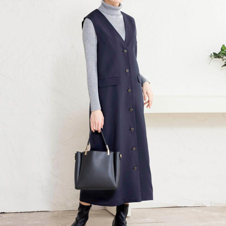 ✨日本製✨ アンプレガント 【S】 2WAY ジレ ワンピース 羽織り 綿 紺 ジレワンピース【ネイビー】 | anplegant