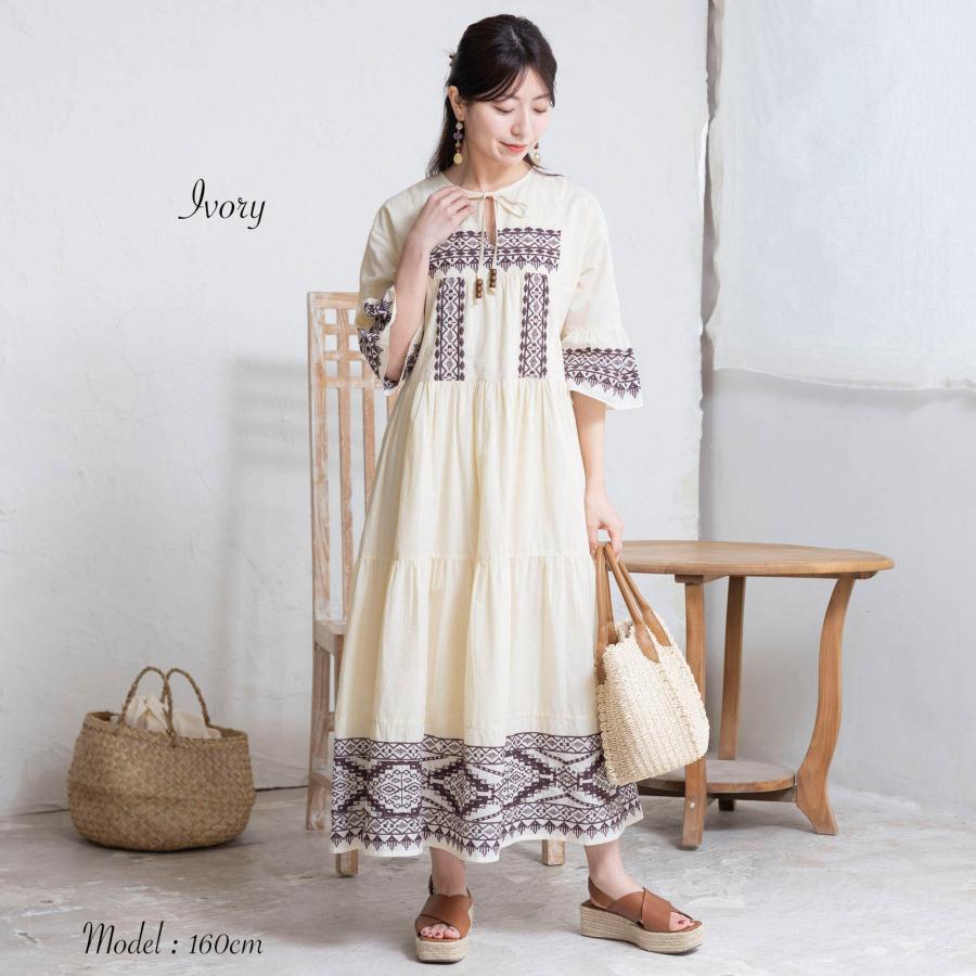 刺繍ワンピース ワンピース 夏ワンピース 通勤服 レディース 刺繍 幾何