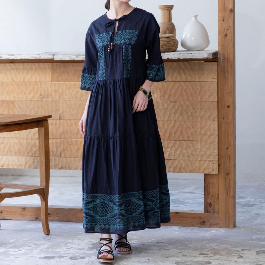 刺繍ワンピース ワンピース 夏ワンピース 通勤服 レディース 刺繍 幾何