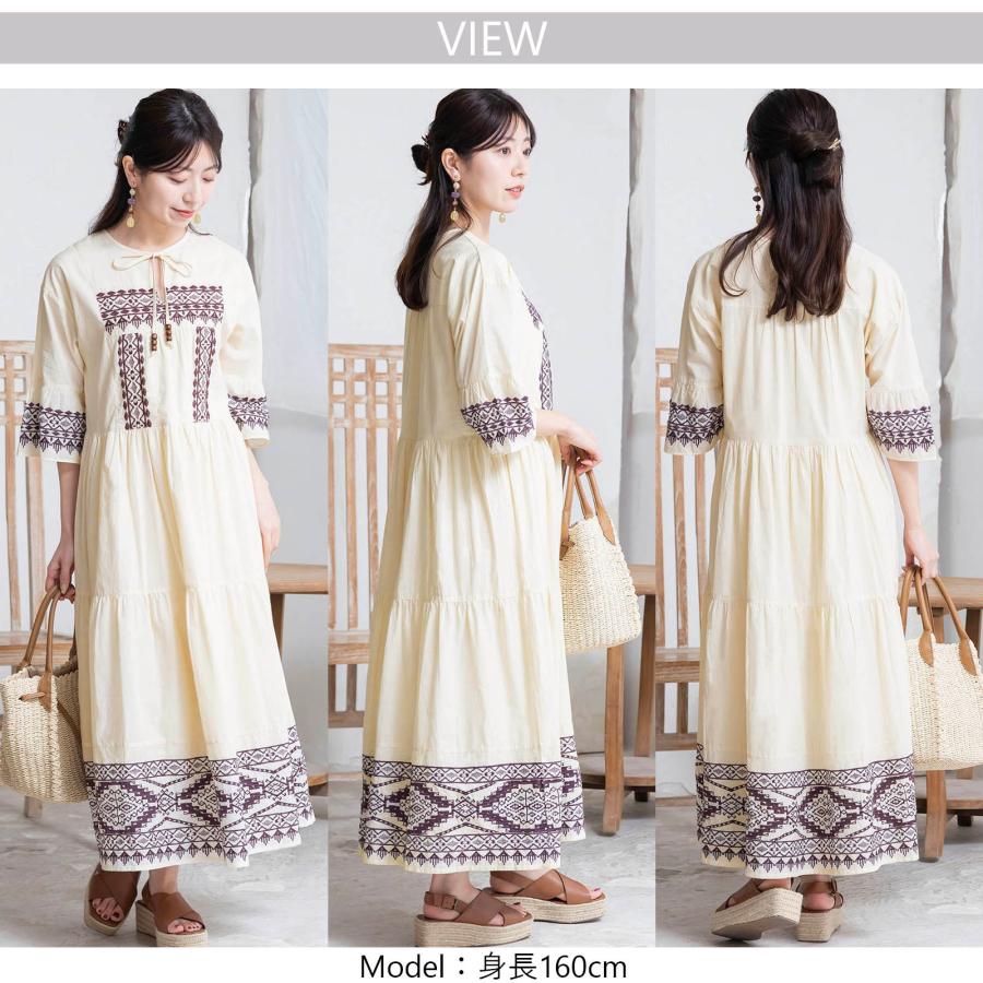 刺繍ワンピース ワンピース 夏ワンピース 通勤服 レディース 刺繍 幾何