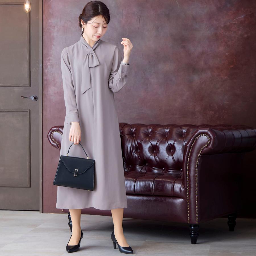 ロングワンピース ボウタイ ワンピース レディース 通勤服 OL オフィス