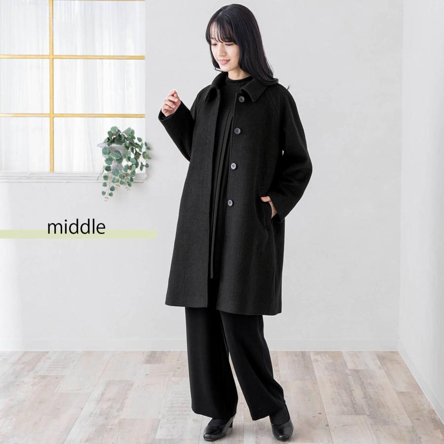 【美品】Drawer　ウールコート　比翼ボタン　黒襟　上質　長袖 通勤 レディース ステンカラーコート ロングコート コート ミドル丈