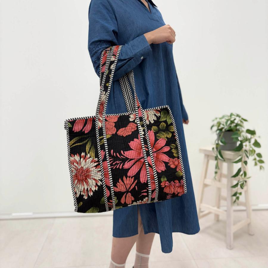 バッグ トートバッグ キルトバッグ ショッピングバッグ 花柄 リーフ柄