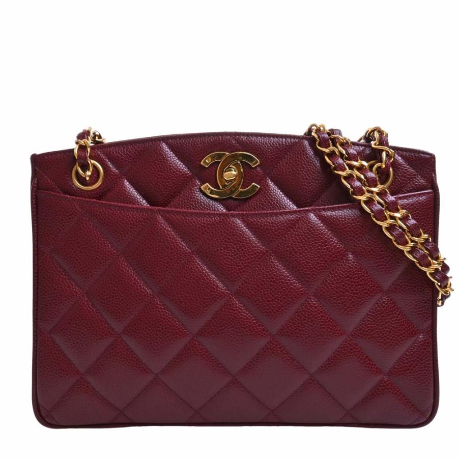 【極美品】シャネル ココマーク　カーフ チェーンショルダーバッグ レッド CHANEL シャネル レザー ココマーク チェーン ショルダーバッグ