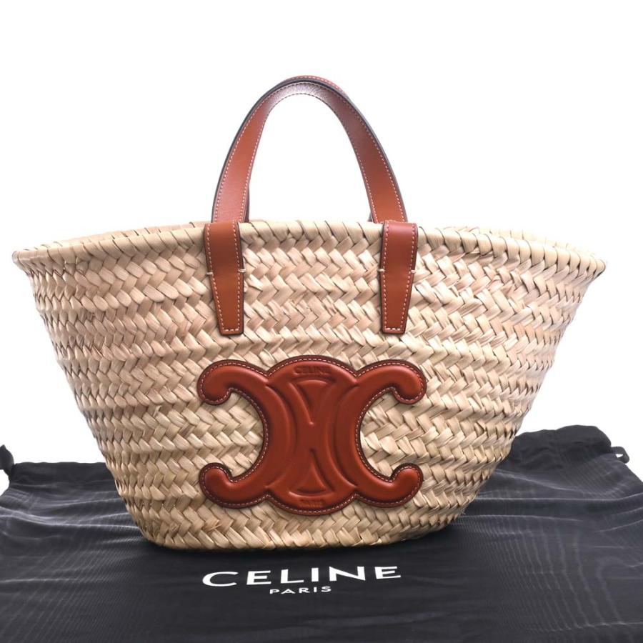 セリーヌ トリオンフ パニエ ラフィア×レザー カゴバッグ ベージュ ホワイト セリーヌ トリオンフ パニエ ラフィア×レザー カゴバッグ ベージュ