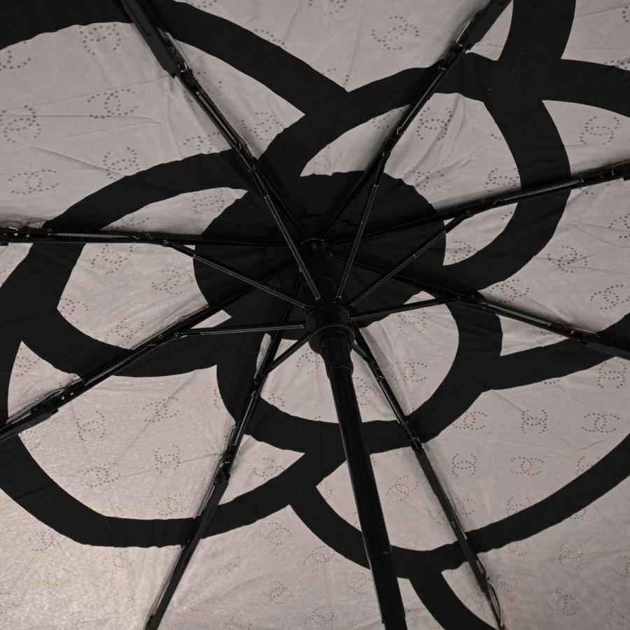 中古 苗 ブランド楽市のシャネル B ブランド楽市 ライト付き 折りたたみ Chanel ブラック 日傘 花 ブランド シャネル