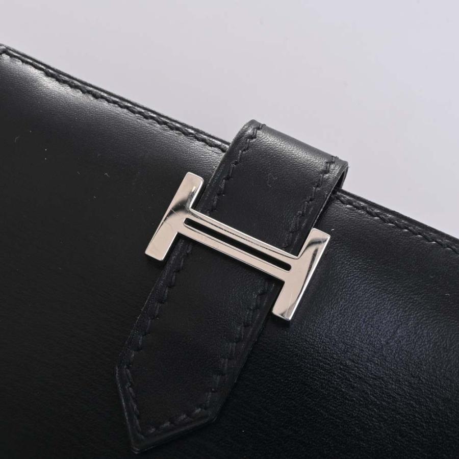 HERMES 二つ折り名刺入れブラック HERMES エルメス ボックスカーフ ベアン 二つ折り カードケース